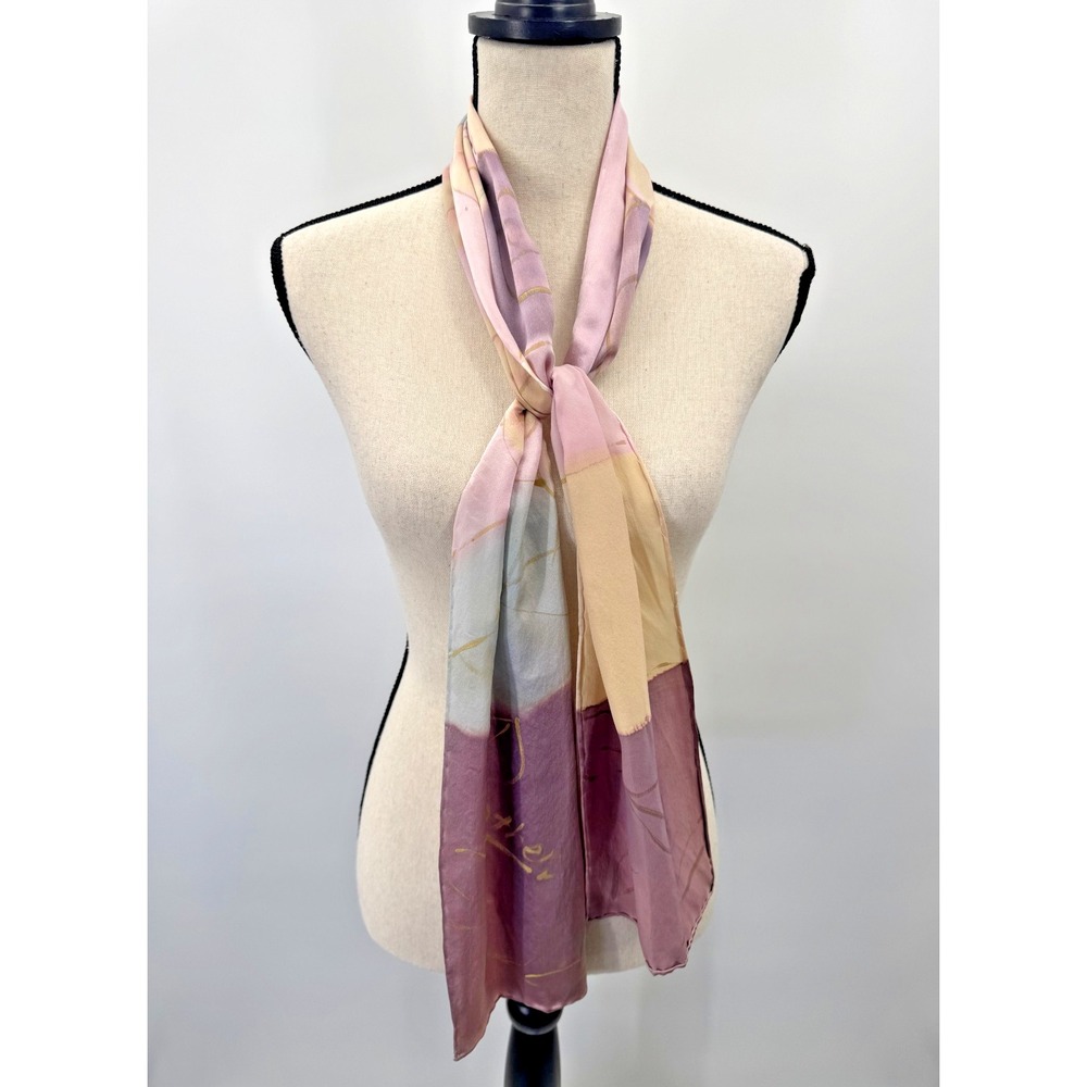 Silk Watercolor Pastel Hand Painted Metallic Gold Scarf Head Wrap Shawl Mother